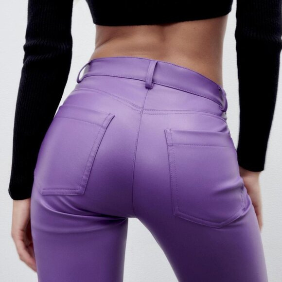 Zara Purple Faux Lather Pants - Picture 2 of 3